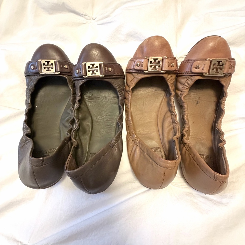 Tory Burch Tan and Gray Leather Ballet Flats - Picture 2 of 3
